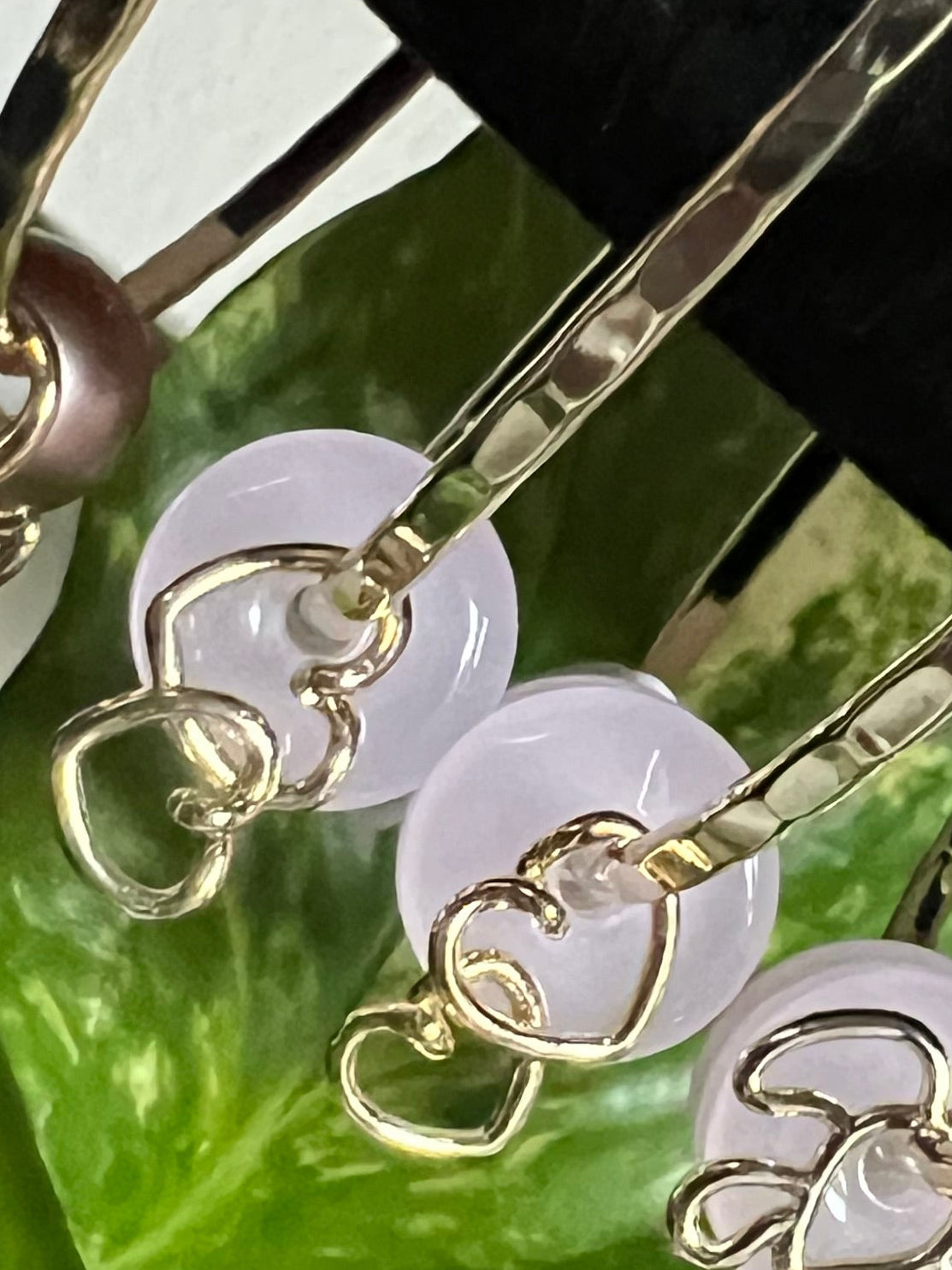 Dbl Heart Charm Bangle w/Pink Beads